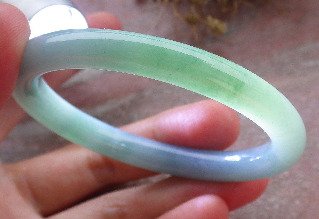 Certified Icy Green Pale Lavender Burma 100% Natural A JADE Jadeite Circle Bangle Bracelet 53 mm 662053 TN