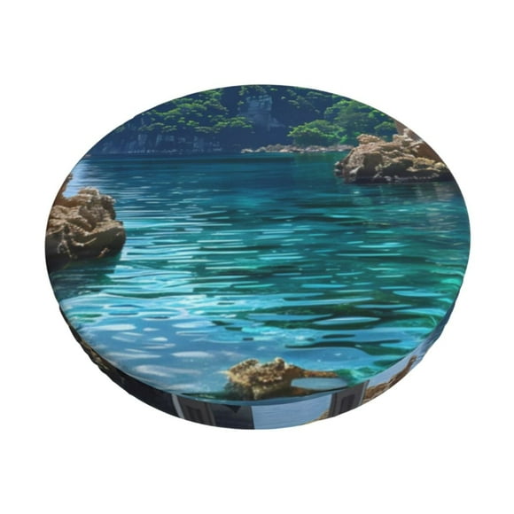 Naloa Tropical Paradise Window View Print Round Bar Stool Cushion Cover 12-14 inch, Fits Kitchen, Office, Restaurant Chairs-13 inch