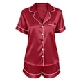 thumbnail image 7 of Seffadzy Women's Silk Satin Pajamas Set Short Sleeve Button Down Two Piece Sleepwear Soft Breathable Lounge Set for Home Red XL, 7 of 7
