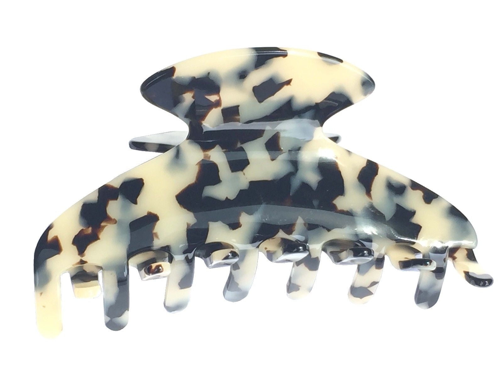 French Amie Long Large Onyx & Cream Tokyo Handmade Celluloid Jaw Hair claw