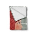 thumbnail image 2 of Old Hollywood Soft Flannel Fleece Throw Blanket, Lady with Bandana and Rose on Geometric Pattern Background, Cozy Plush for Indoor and Outdoor Use, 60" x 80", Ruby Grey and White, by Ambesonne, 2 of 6