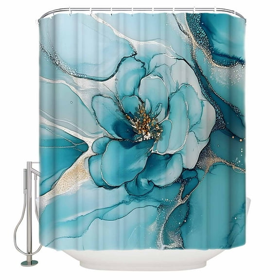 72x78 Inch Shower Curtain Teal Floral Marble Bathroom Decor Waterproof Fabric Bathtub Bath Curtains Decorative Modern Abstract Impressionist Art Extra Long Shower Curtain Set with Hooks