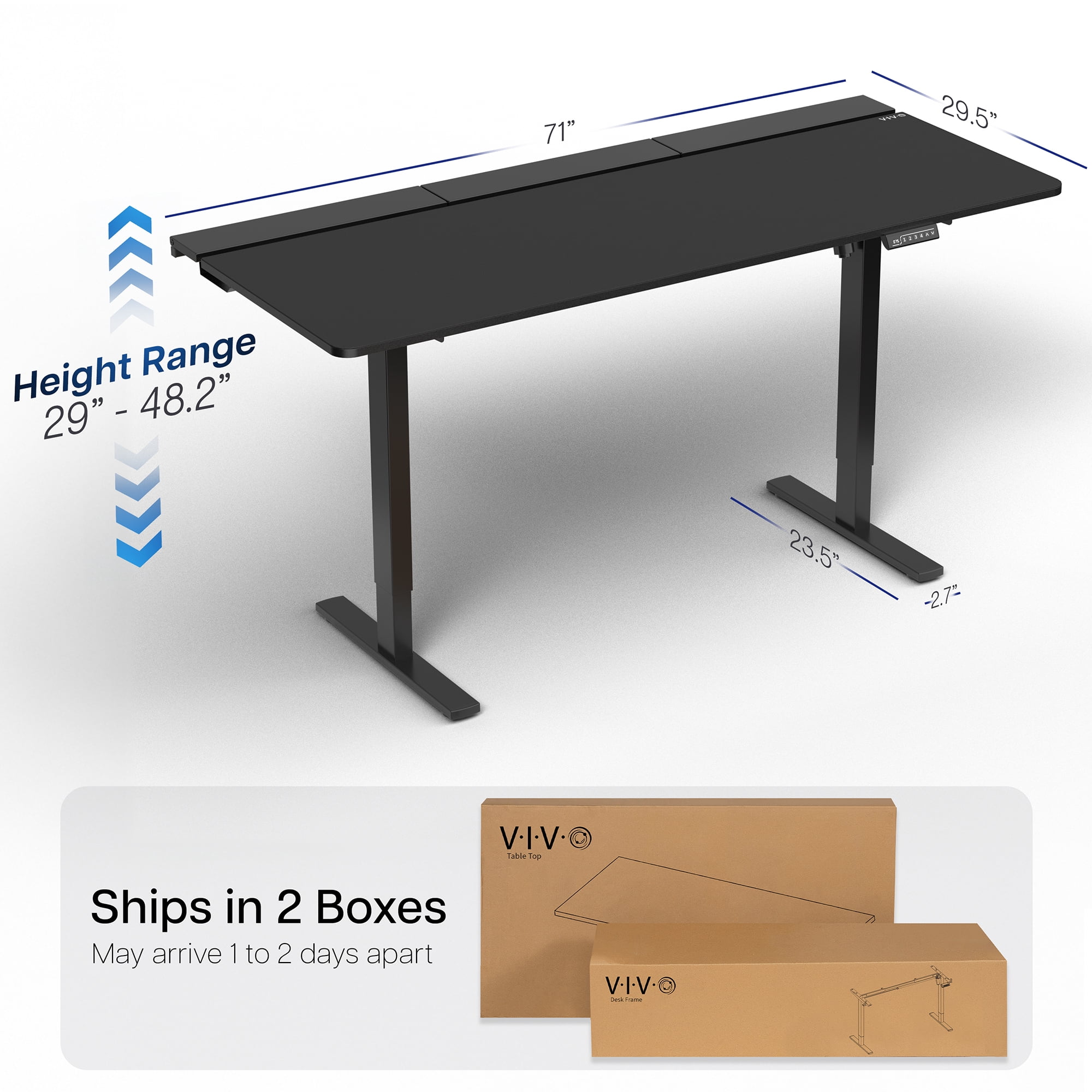 VIVO Electric 71" x 30" Desk, Full Pad, Black Hidden Cable Tabletop, Black Frame