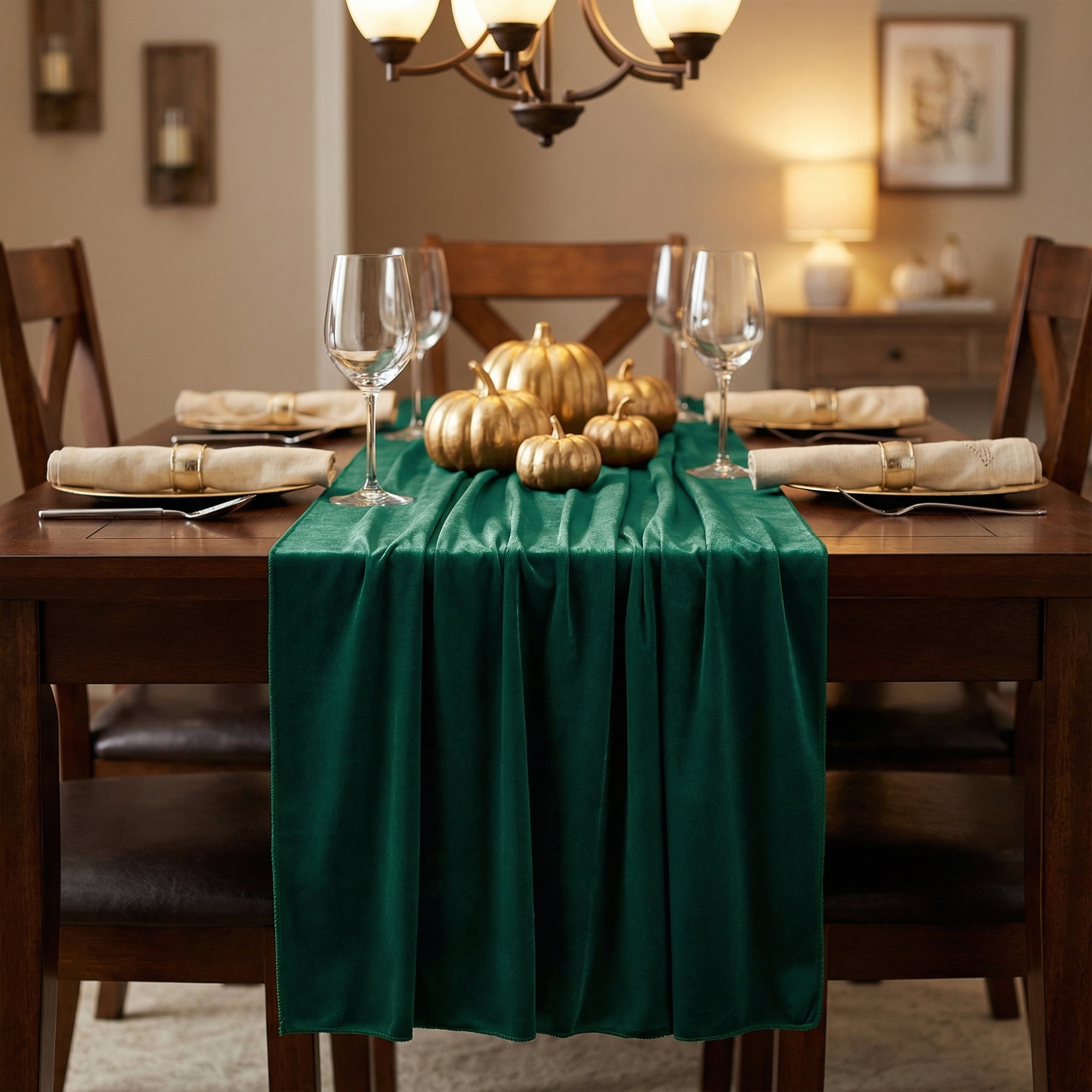 Unique Bargains Decorations Long Polyester Kitchen Runner Dark Green 27.6x118.1in