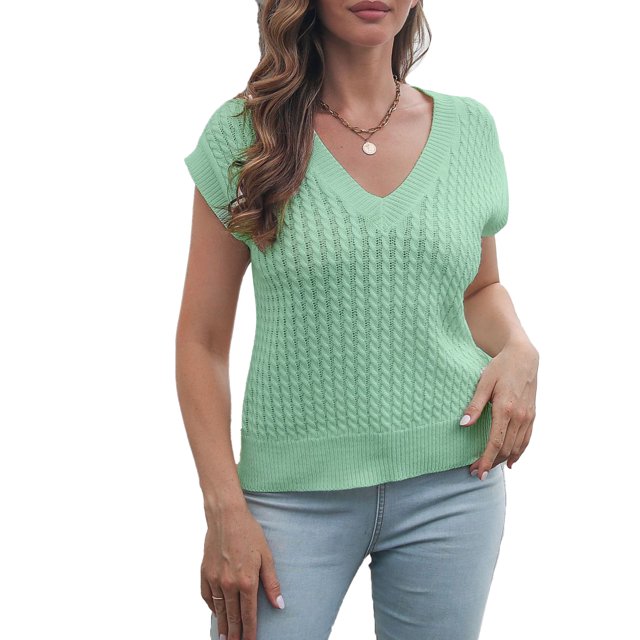 Suéter sin mangas para mujer, suéter suave con cuello en V, sin mangas, informal, de punto de Color puro, chaleco