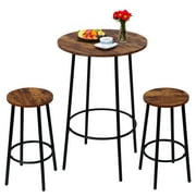 ZENY 3 Piece Pub Set, Round bar Table and Chairs Set of 2, Small Spaces Saving for Dining Room Breakfast, Living Room, Rustic Brown