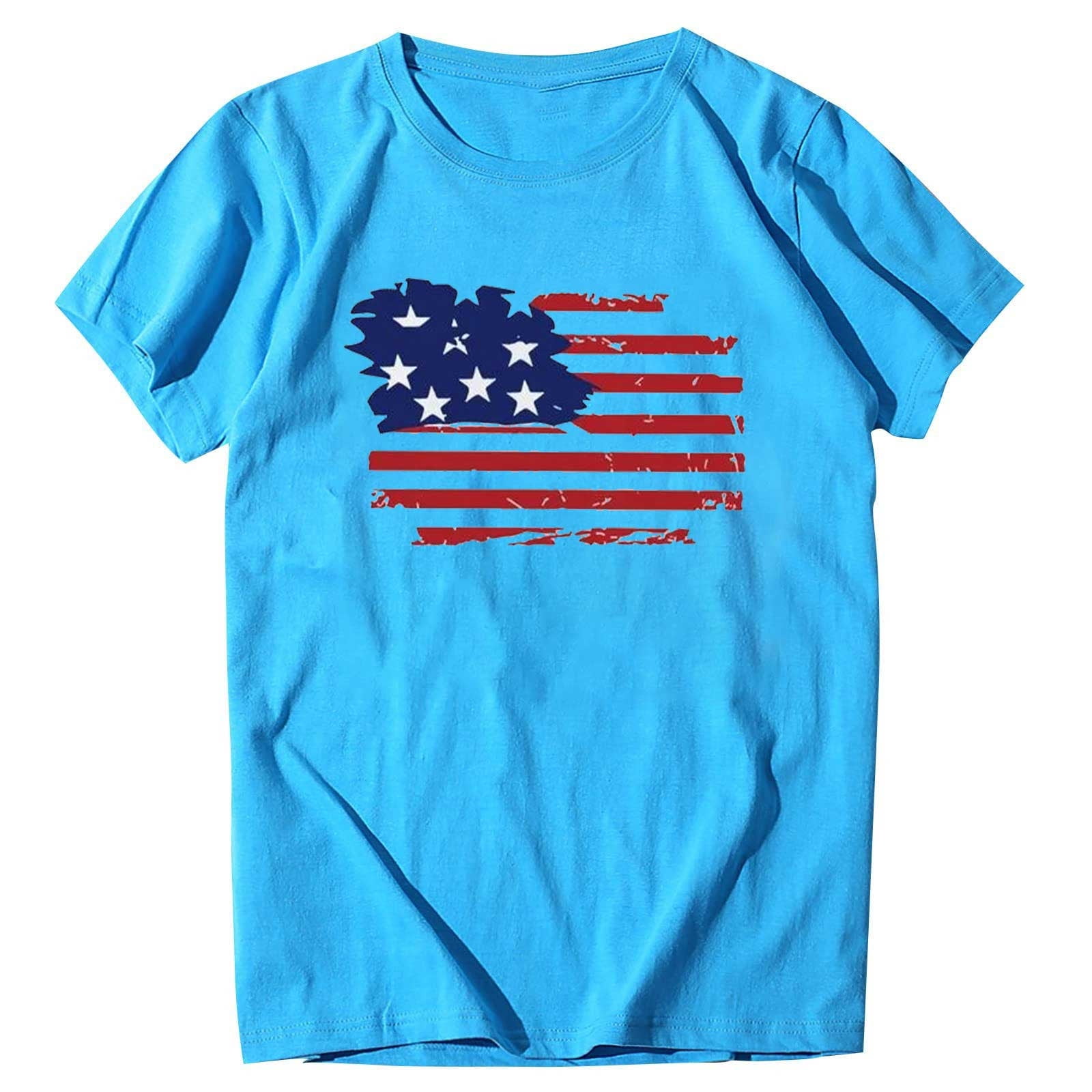 SOOMLON USA Flag Shirt Women Top American Flag Tee 4th of July Patriotic  Tees Star Stripes Shirts Pocket Loose Pullover V-Neck Short Sleeve Blue XXXL