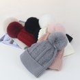 thumbnail image 5 of Gorro de punto con bola de pelo de color sólido para otoño e invierno, gorro de lana grueso y cálido para mujer, gorro a prueba de frío, gorro de cachemira de moda, 5 of 5