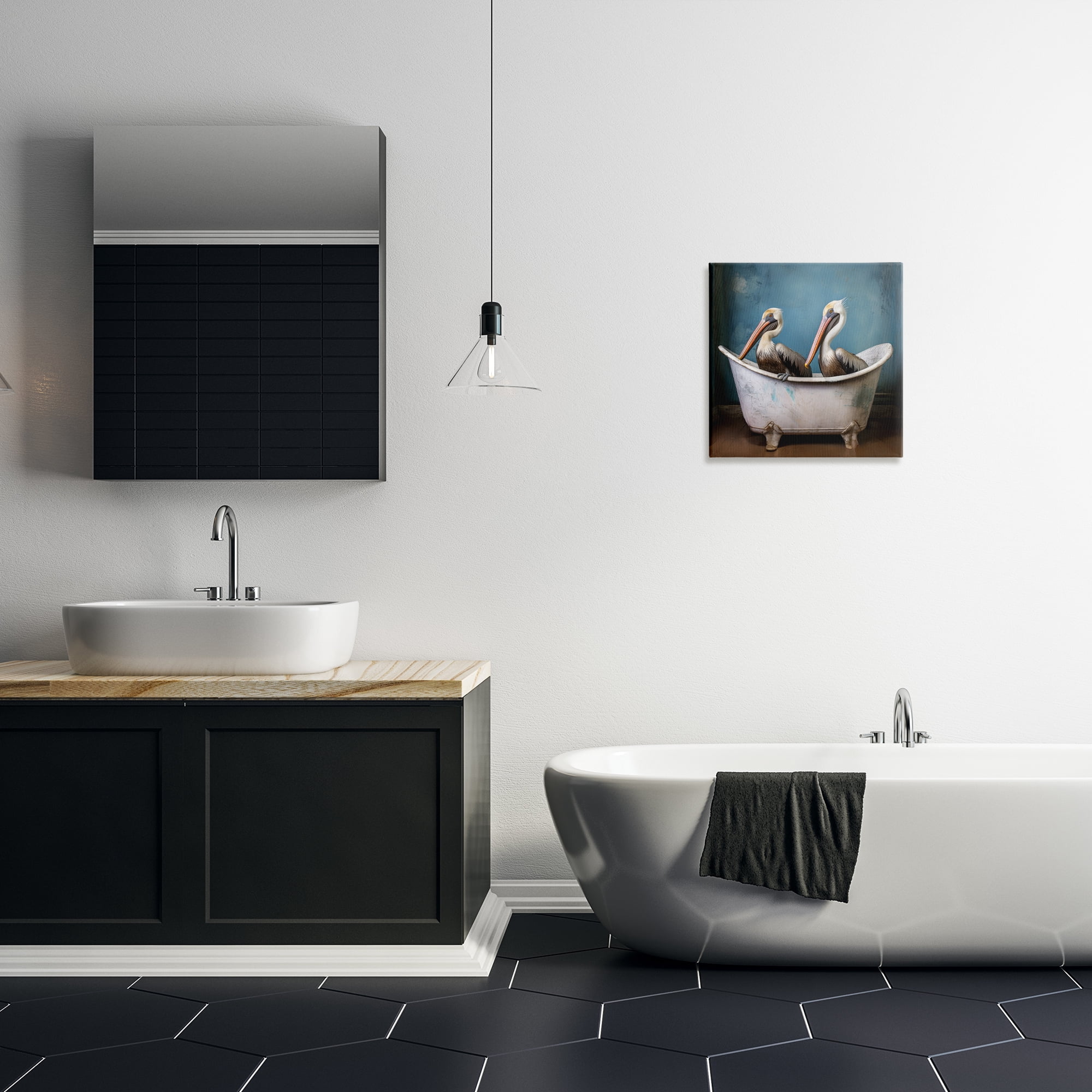 Stupell Industries Pelican Bath Time Typography Painting Gallery Wrapped Canvas Art Print Wall Art, 17 x 17