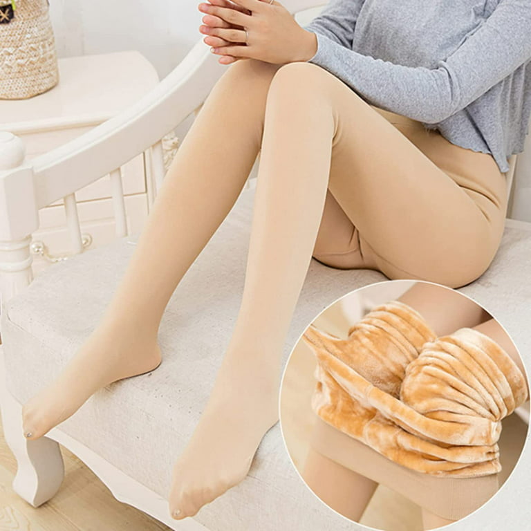 Women Fake Translucent Nude Tights Fleece, Warm Sheer Thermal Tights,  Flawless Winter Stretchy Leggings Pant, Fleece Lined Tights Women Skin Color