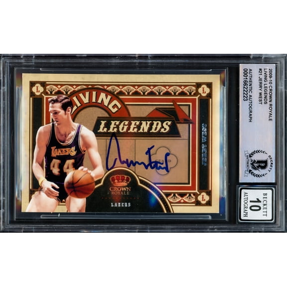 Jerry West Autographed 2009-10 Crown Royale Living Legends Card #21 Card Los Angeles Lakers Auto Grade Gem Mint 10 Beckett BAS 235079