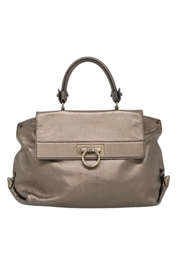 Pre-Owned Salvatore Ferragamo Sofia Satchel Leather Gold Leather Handbag