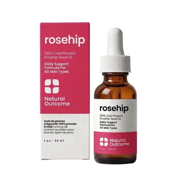 Rosehip Oil 100% Pure Cold-Pressed Rosehip Seed Face Oil - Anti-Aging Facial Oil to Plump, Balance & Hydrate 1 oz by Natural Outcome