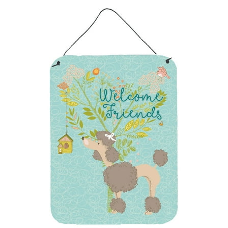 Carolines Treasures BB7612DS1216 Welcome Friends Chocolate Poodle Wall or Door Hanging Prints 12x16 multicolor