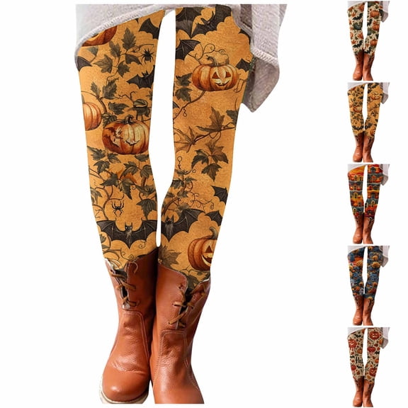 Hkoxplj Leggings for Women Halloween Leggings High Waisted Leggings Soft Stretchy Full Length Footless Pants Pumpkin Bat Spider Print Fall Winter Cute Leggings for Daily Wear Yoga Workout Leggings