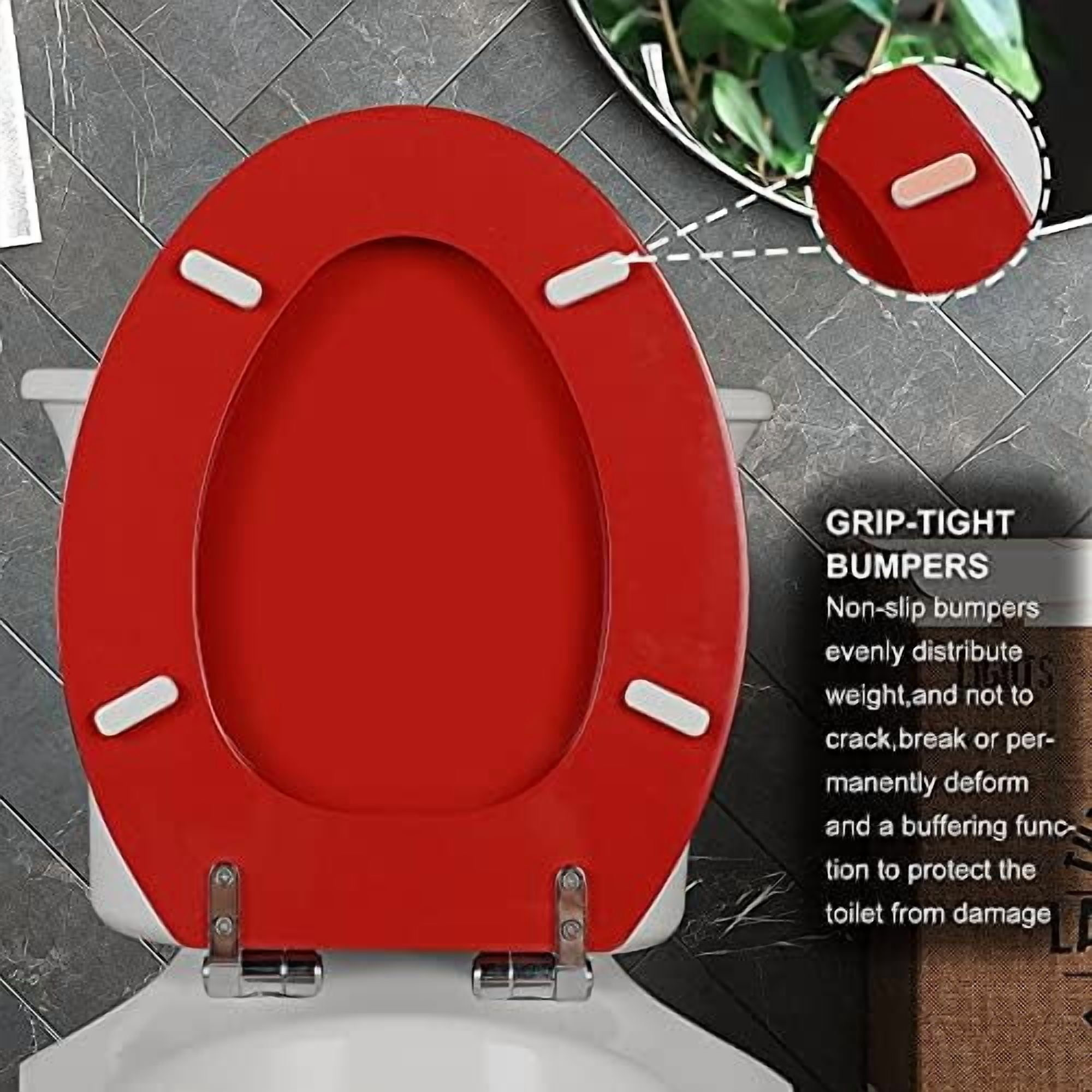 Red Elongated Toilet Seat Natural Wood Toilet Seat with Zinc Alloy Hinges, Easy to Install also Easy to Clean, Scratch Resistant Toilet Seat by  (Elongated, Red)