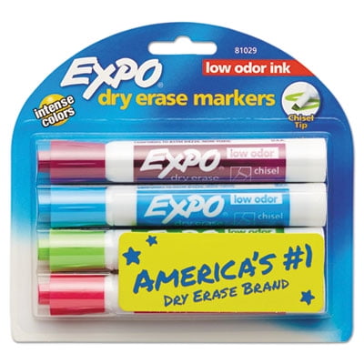Low-odor Dry-erase Marker, Broad Chisel Tip, Assorted Pastel Colors, 4/set