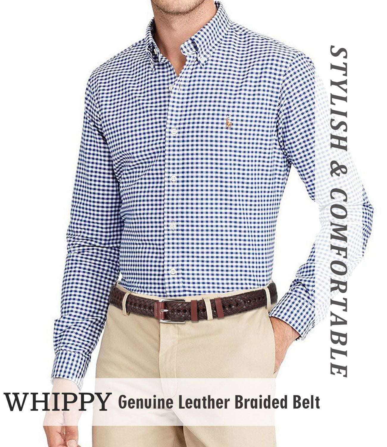 WHIPPY Braided Leather Belts for Men, Mens Woven Belt for Jeans