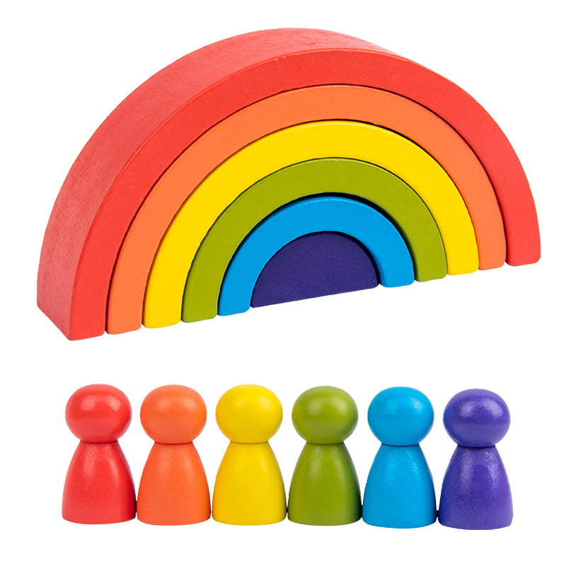 6PCS Wooden Rainbow Puzzle Blocks Stacking Game Montessori Educational Toy 