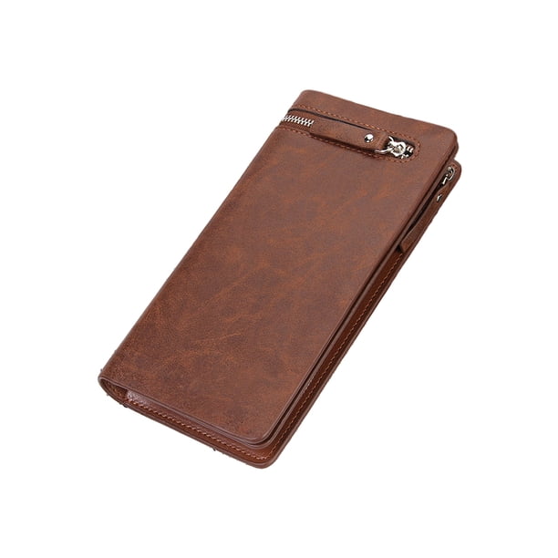 Cartera larga de lujo Qarigey para hombre con tarjetero clásico y monedero de bolsillo color Café ligero