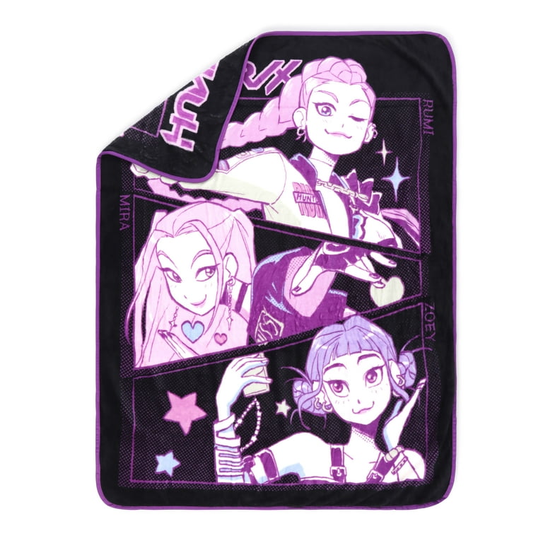 KPOP Demon Hunters Huntrix Pop Stars Kids Throw Blanket, Black