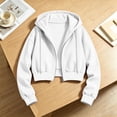 thumbnail image 6 of ZOYOEN Girls Cropped Zip Up Hoodie- Casual Fall Long Sleeve Fashion Kids Track Jacket White Size 6 Years, 6 of 6