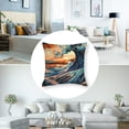 thumbnail image 5 of nygtbtfer Throw Pillow Covers with Zipper The Great Wave Off Kanagawa Painting with Sunset and Fujisan Mount Blue Orange Velvet Soft Comfortable Sofa Couch Bed Square Pillow White, 5 of 7