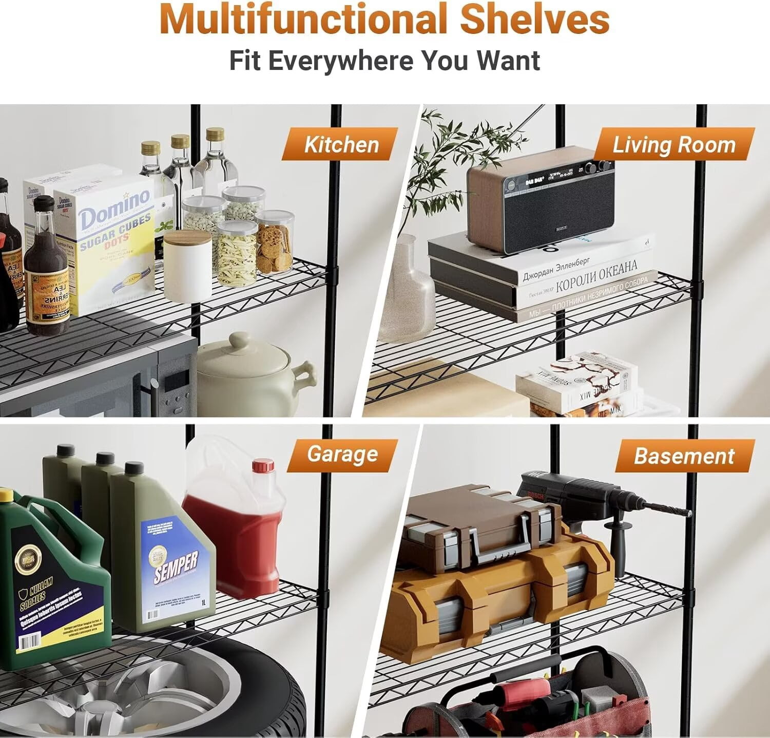 QUIOCOZY Heavy Duty 3-Tier Wire Shelving with Wheels, Adjustable Steel Storage Rack, 750 Lb Capacity, Chrome, 24" x 14" x 30"
