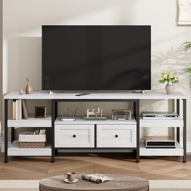 Yeshouse Consola multimedia industrial, centro de entretenimiento rústico, mueble de TV con marco de metal y cajones, mueble de TV moderno estilo granja para sala de estar