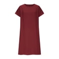thumbnail image 5 of Umbreon Summer Dresses for Women Short Sleeve Cre W Neck Linen Midi Dress Solid Color Causal Beach Vacation Dresses, 5 of 7