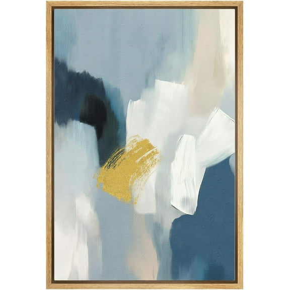 IDEA4WALL Framed Canvas Wall Art Blue and Gold Pastel Digital Art Modern Pop Art Abstract Illustrations Print Boho Minimal Wall Decor Relax/Clam for Living Room, Bedroom, Office - Natural 24"x36"