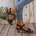 thumbnail image 7 of Sandals for Women Dressy Summer Peep Toe Slingback Chunky Stacked Heel Ankle Booties Ankle Buckle Strap Sandals Black 6.5, 7 of 7