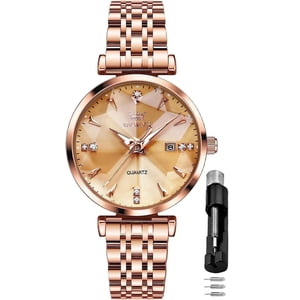 OLEVS Women's Rose Gold Diamond Watch with Date Window