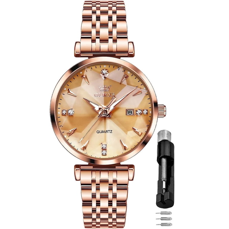 OLEVS Women's Rose Gold Diamond Watch with Date Window photo 1