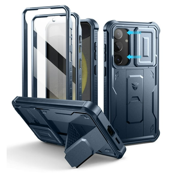 Dexnor for Samsung Galaxy S24 Plus Case with Built-in Slide Camera Cover & Screen Protector & Kickstand, Shockproof Rugged Case Full-Body Bumper Protective Cover for Galaxy S24 Plus 2024, Blue