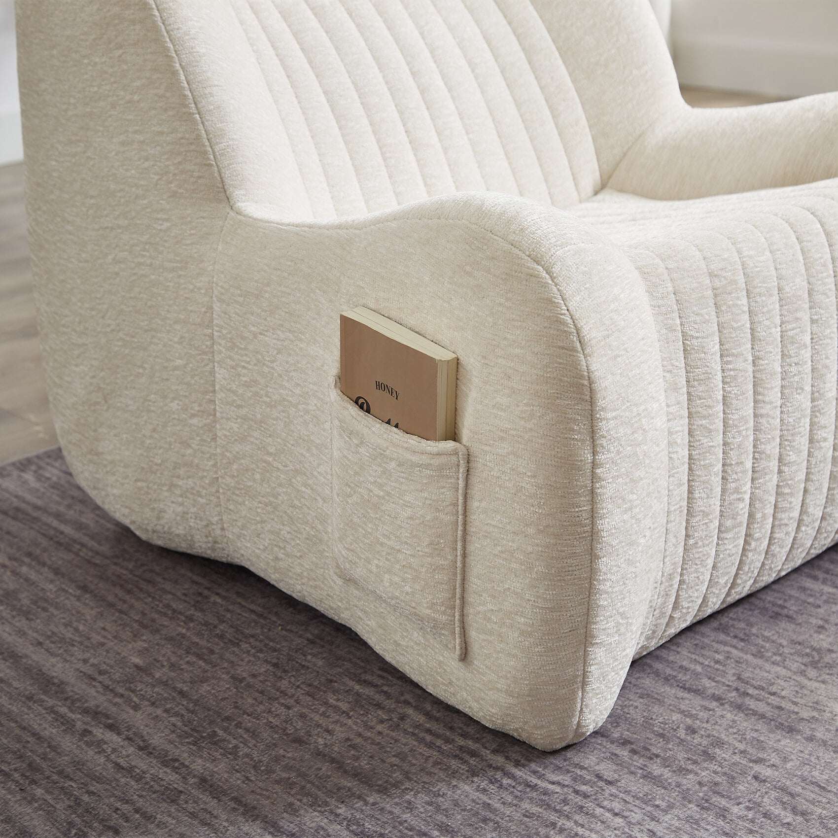 Giant Bean Bag Chairs for Adults, Chenille Lazy Floor Sofa with 21-inch High Backrests and Side Pocket, Cozy Accent Lounge Chair for Living Room, White