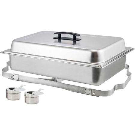 8 qt Stainless Steel Full Size Chafing Dish With Folding Stand MAY HAVE MISSING ACCESSORIES/NEEDS TO BE CLEANED