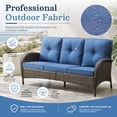 thumbnail image 6 of POCASSY 5 Pieces Outdoor Patio Furniture Set with Fire Pit Table, High Back Patio Furniture Swivel Chair and Sofa, 43" Propane Fire Pit for Porch Deck Backyard, Brown Wicker & Blue Cushion, 6 of 14