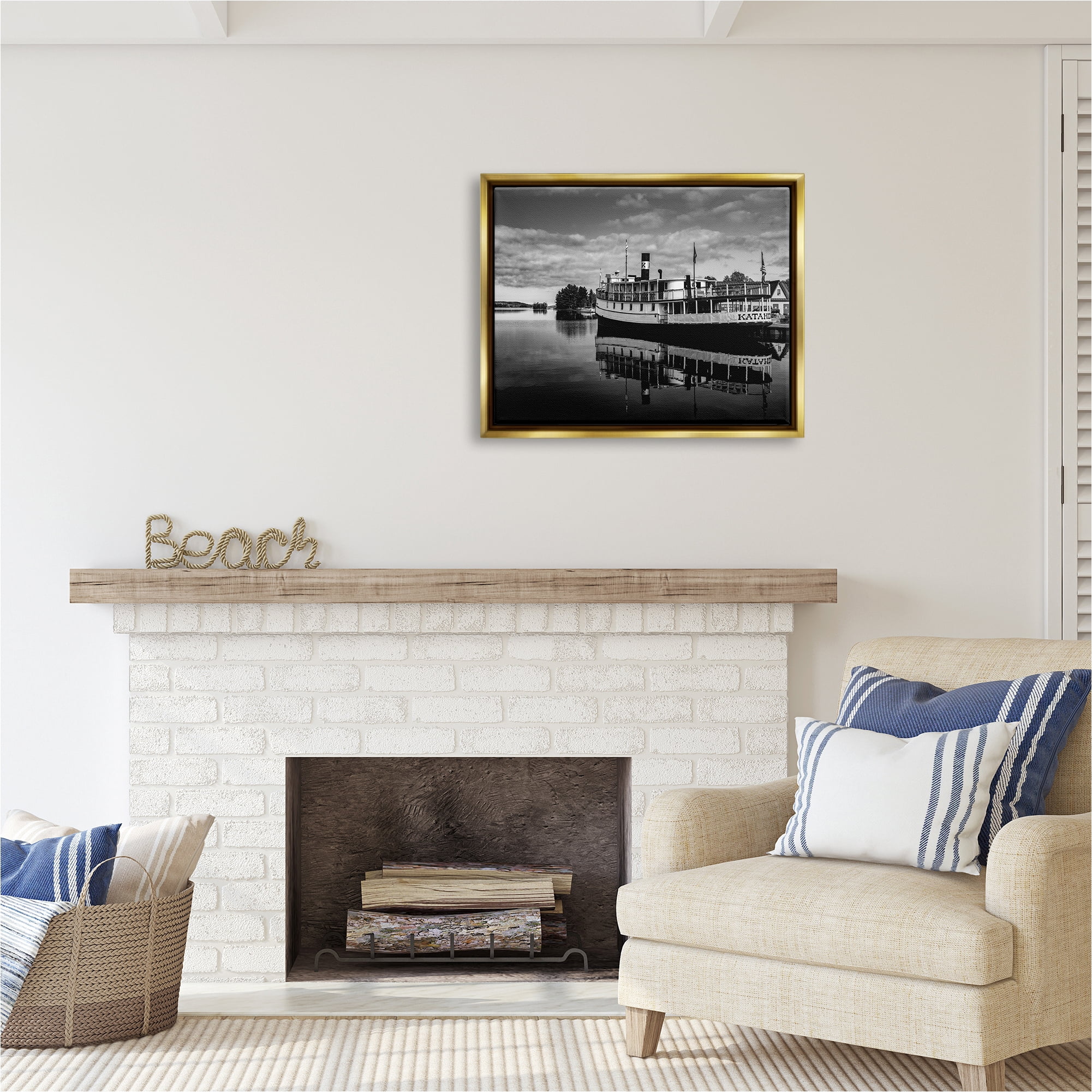Stupell Industries Ferry Port Photography Transportation Photography Gold Floater Framed Canvas Art Print Wall Art, 31 x 25