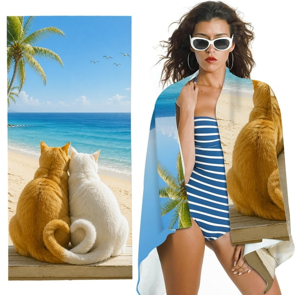 RKSupls Cats Beach Window Ocean Oversized Microfiber Beach Towel - Machine Washable, for Bathroom, beach, Soft Super Absorbent- 30x60 in