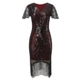 thumbnail image 6 of Coat for Women 1920s Flapper Party Dress Set with Knee Length Sequined Dress and Tassels Hem Accessories, 6 of 7