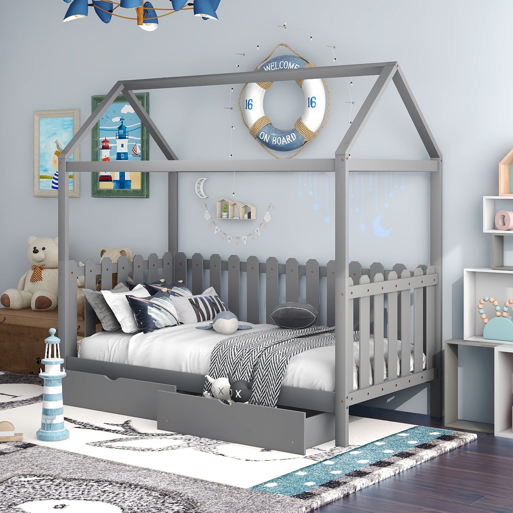 Daybed With Drawers Wood Toddler House, Beach House Bed Frame