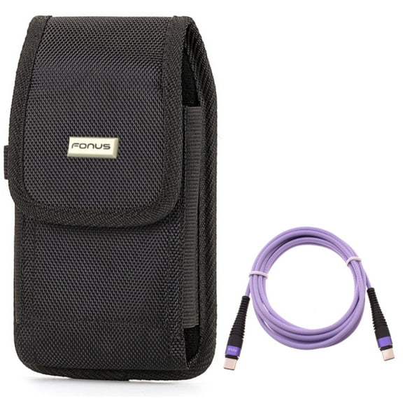 Case Belt Clip w Purple 6ft PD Cable for Samsung Galaxy S21 FE 5G - Rugged Holster Canvas, Type-C to USB-C Long Charger Cord Power