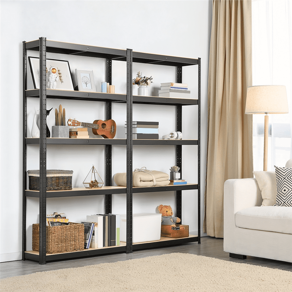 Smile Mart 2PCS 5 Tiers Adjustable Storage Shelf Units for Garage, 35.5″ L*12″ W*71″ H, Black