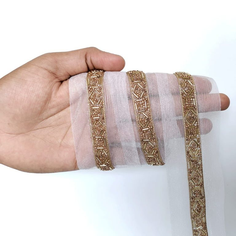 Indian Metallic Gold Hand Work Tassels Fringe Lace Trim 