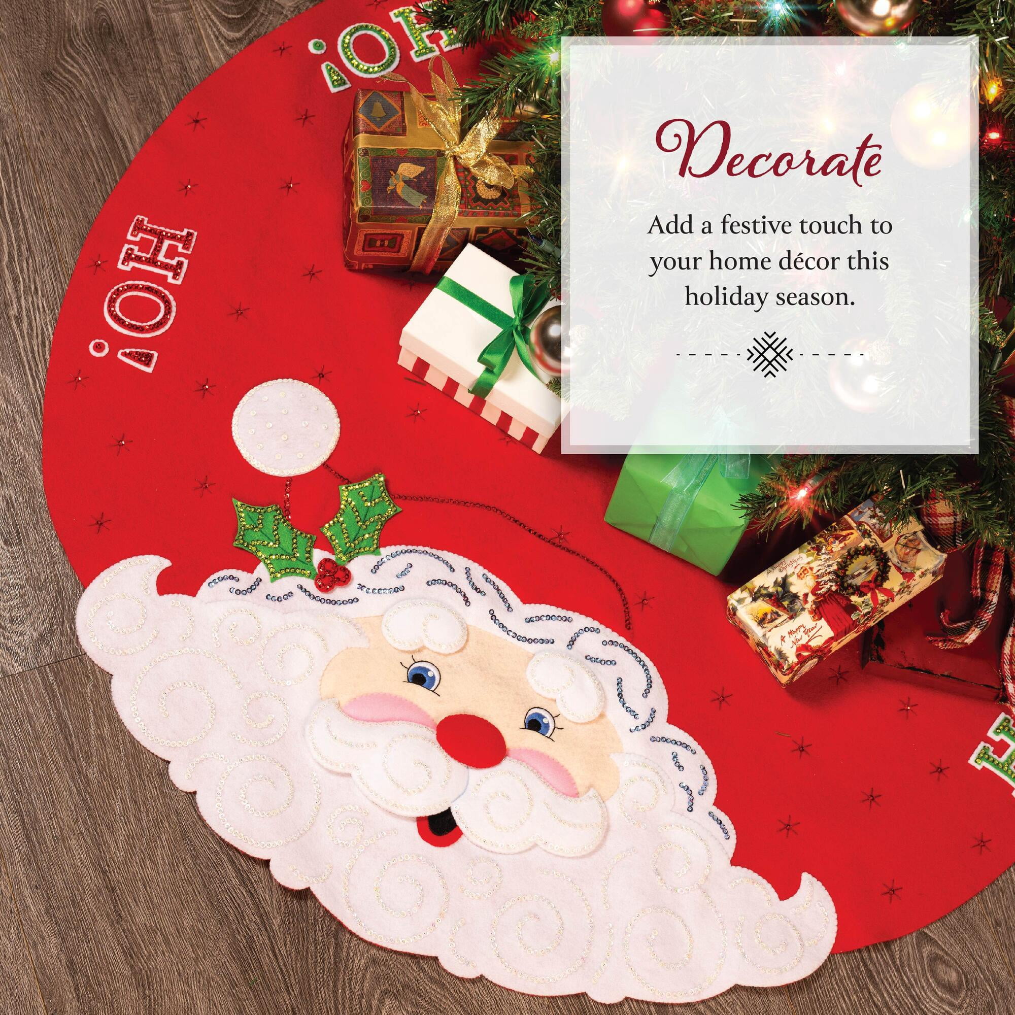 Bucilla Felt Tree Skirt Kit, Jolly Santa, 45 in Round, Multicolor, Felt