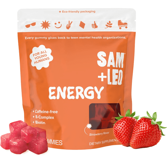 SAM LEO Vitamin B Complex Gummies with Biotin for Kids & Teens - Caffeine-Free Focus & Energy Support Supplement Gummies | Vegan & Gluten Free Supplement - Strawberry Flavor (60 Count)