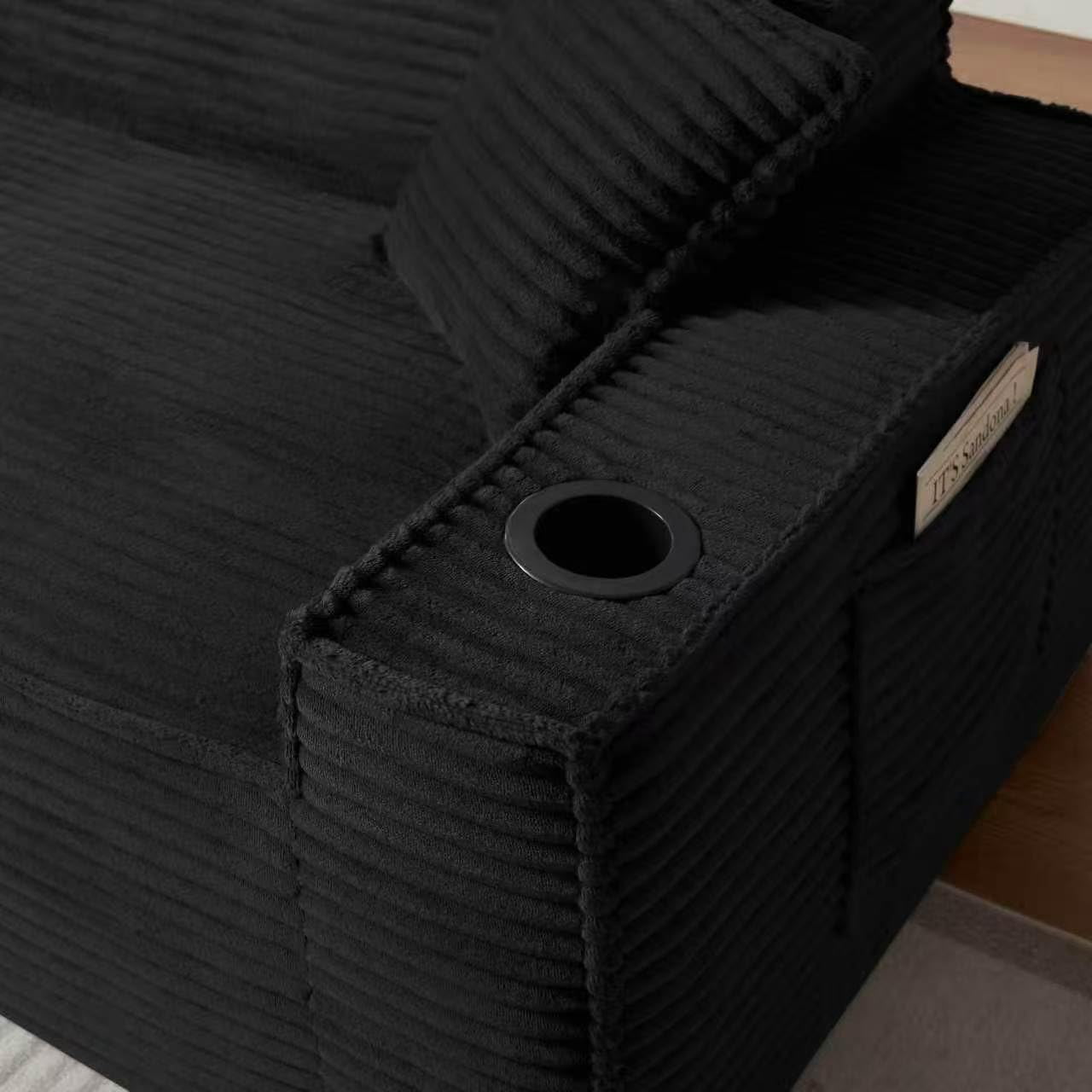 80.7" Boneless Sofa Couches with Cup Holder,3 Seat Couch with Side Pocket, Cloud Couch for Compact Living Rooms, Apartments，Black