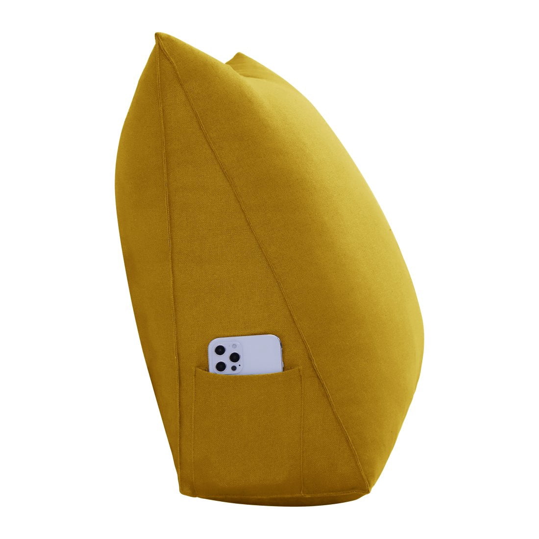 WOWMAX Linen PP-Cotton Filled Triangular Wedge Pillow Positioning Support Reading Backrest Cushion for Sofa Bed Day Bed and Upholstered Headboard with Removable and Washable Cover Yellow 23.5 Inches