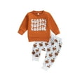 thumbnail image 2 of Elippeo Toddler  Autumn Thanksgiving Day Toddler Boys Girls Fall Outfits 6M M12M 18M 24M 3Y Letter Print Long Sleeve Sweatshirts and Turkey Print Pants Set, 2 of 9